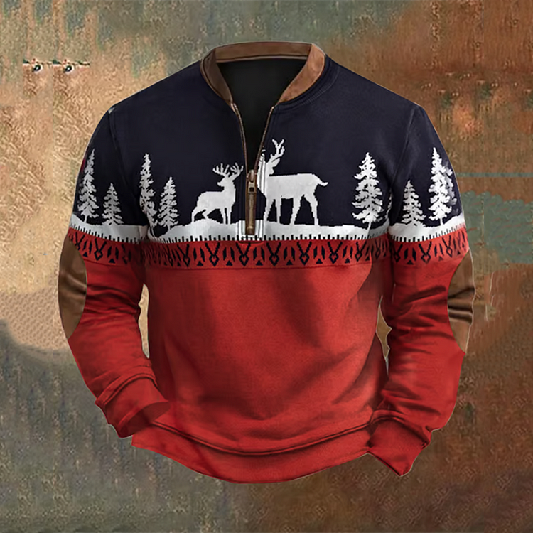 Men's Vintage Merry Christmas Deer Print Sweatshirt