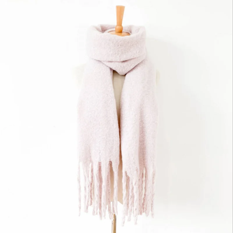 Vintage Thick Fringed Solid Color Scarf