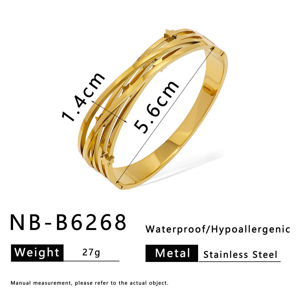 Retro Stainless Steel Bracelet Ins Style Geometric Line Hollow Diamond Bracelet 18K Gold Plated Bracelet