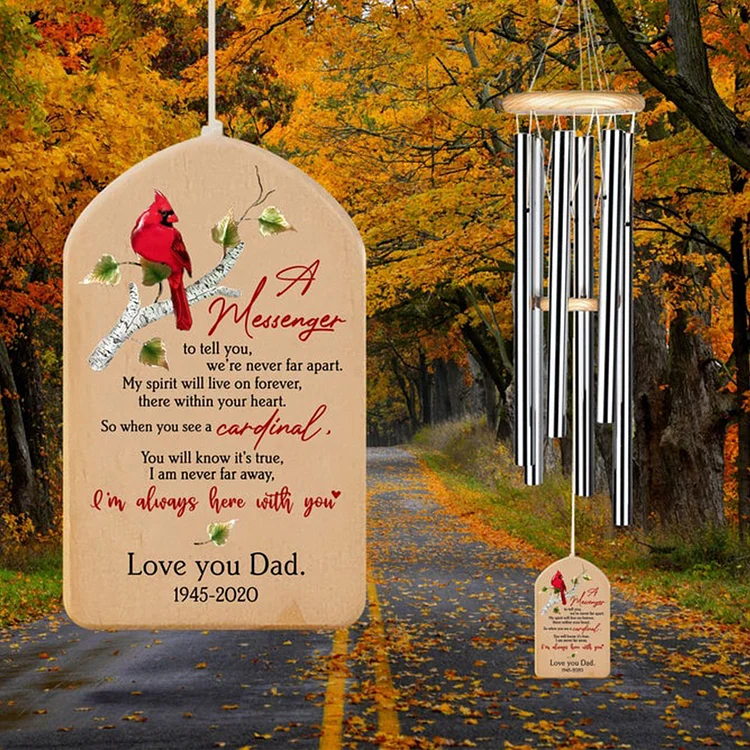Personalized Cardinal Wind Chimes In Memory of Dad or Mom