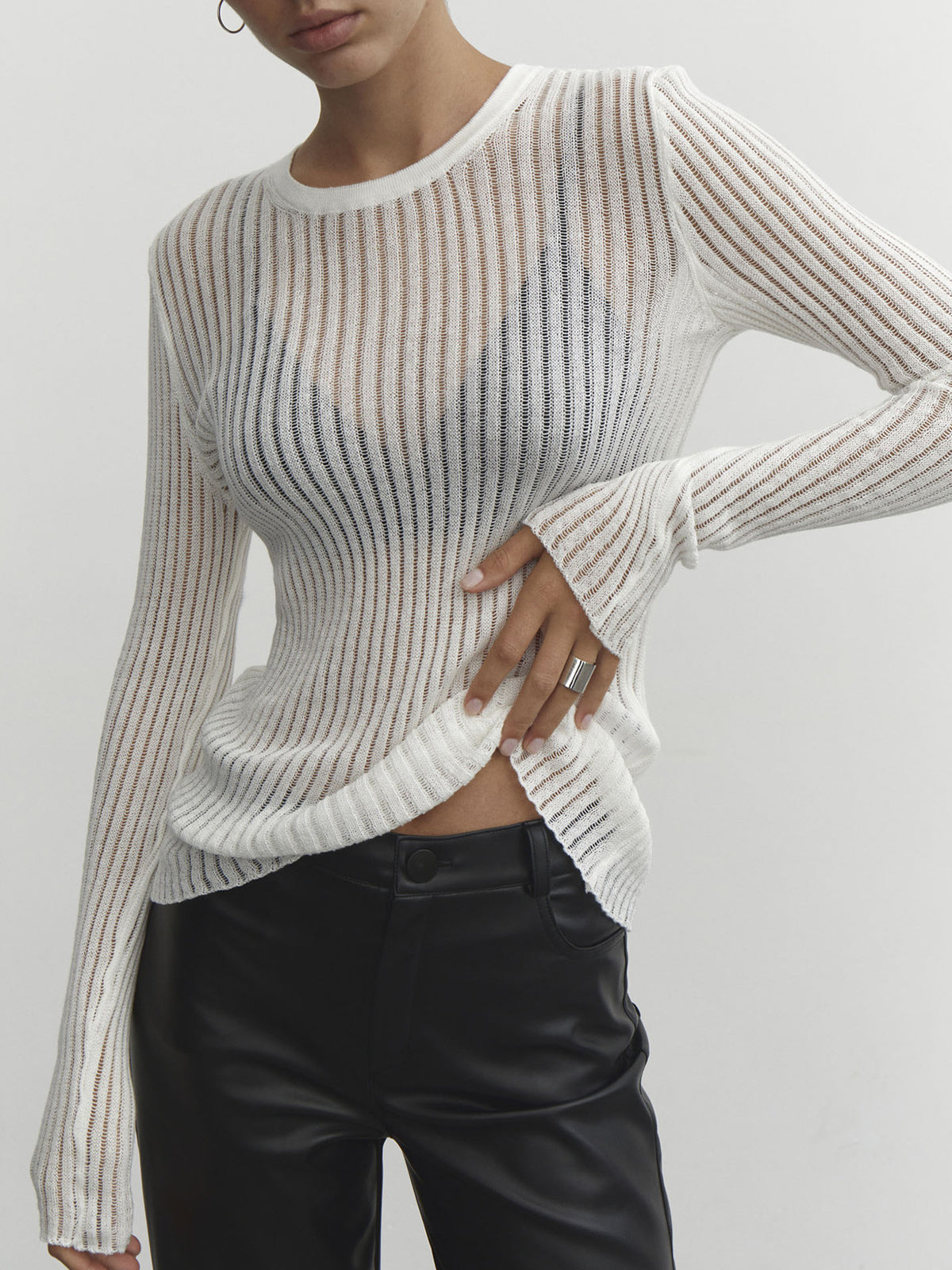 Rotimia See Through Ribbed Mesh Top