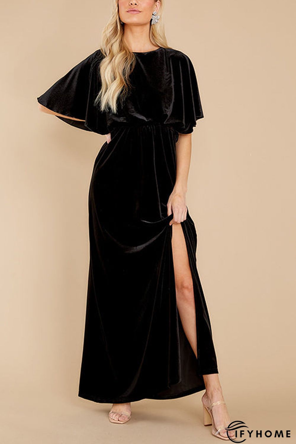 Velvet Wlastic Waist Slit Maxi Dress | IFYHOME
