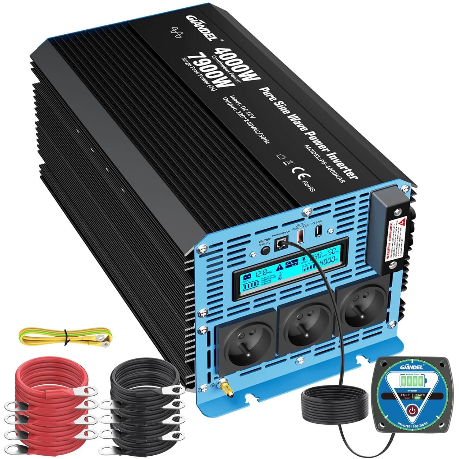 4000W  Pur Sinus  Onduleur Convertisseur 12V 220V7900W Puissance de surtension 