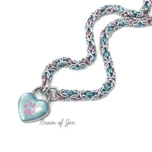 pornhint Pornhint Submissive Day Collar with Blue and Pink Paw Print Heart Lock Trans Pride Padlock Necklace