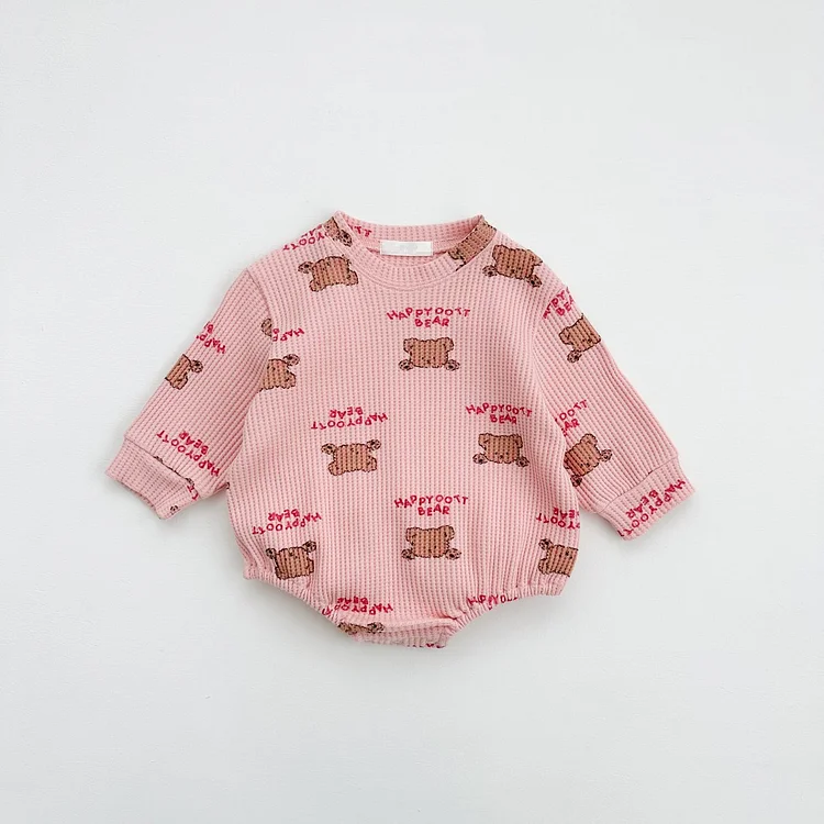 Baby Toddler Boy/Girl Bear Print Waffle Long Sleeve Bodysuit