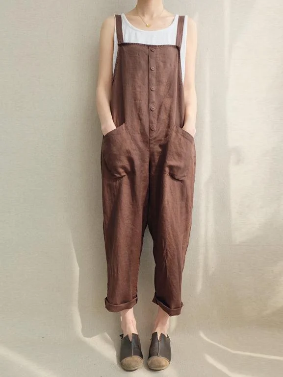 Loose Comfortable Pocket Button Jumpsuit