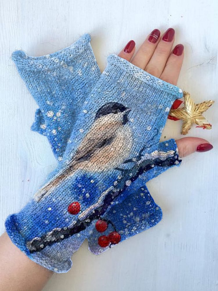 Retro dandelion knit fingerless gloves
