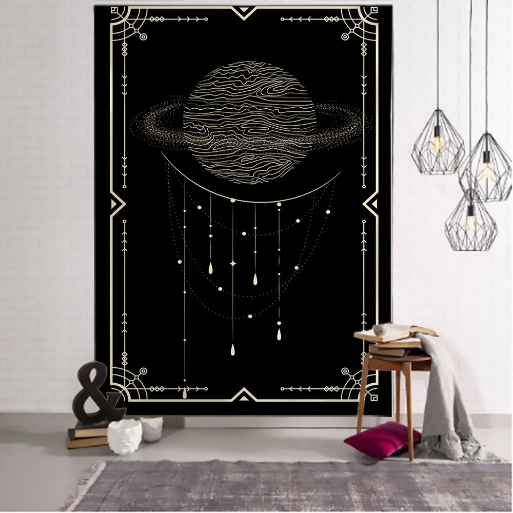 Golden Black Sun Moon Tarot Mandala Tapestry Wall Hanging Witchcraft Hippie Wall Carpets Dorm Decor Psychedelic Tapestry
