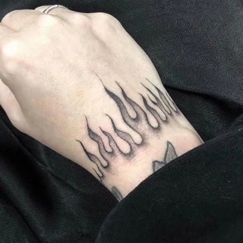 Flame Chain Temporary Tattoo Sticker Waterproof Dark English Selfhood Fake Tattoo Neck Hand Back Men and Women Tattoo Stickers