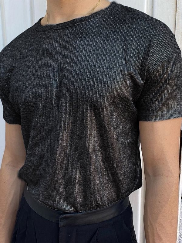 Mens Shiny Textured Short Sleeve T-Shirt SKUJ48183