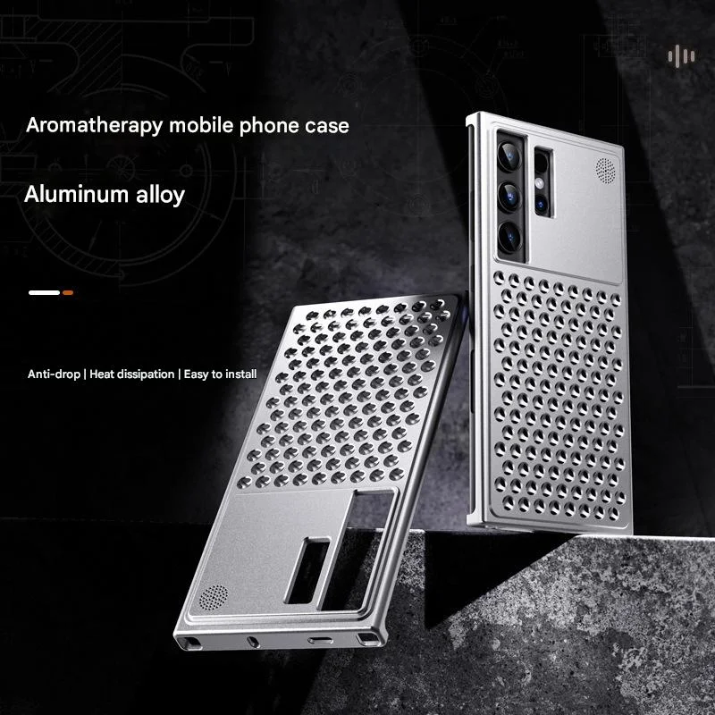 Metal Frameless Case for Samsung Galaxy S25/S24 Ultra/S25, Aluminum Alloy 3D Heat Dissipation Holes Anti-Fall Anti-Scratch Aromatherapy Case