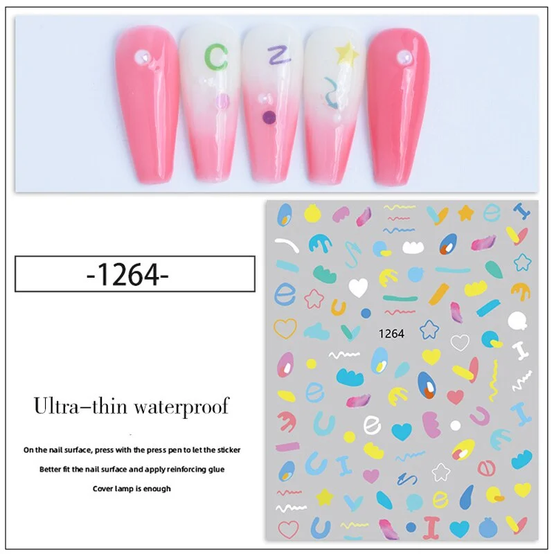 Nail Stickers Back Glue Multiple Color Cute Cartoon Round Symbol Designs Nail Decal Decoration Tips For Beauty Salons-Nail Inspo
