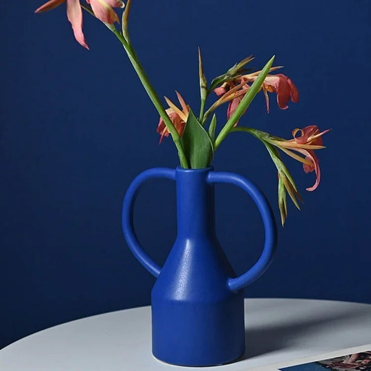 Binaural Blue White Ceramic Flower Vase