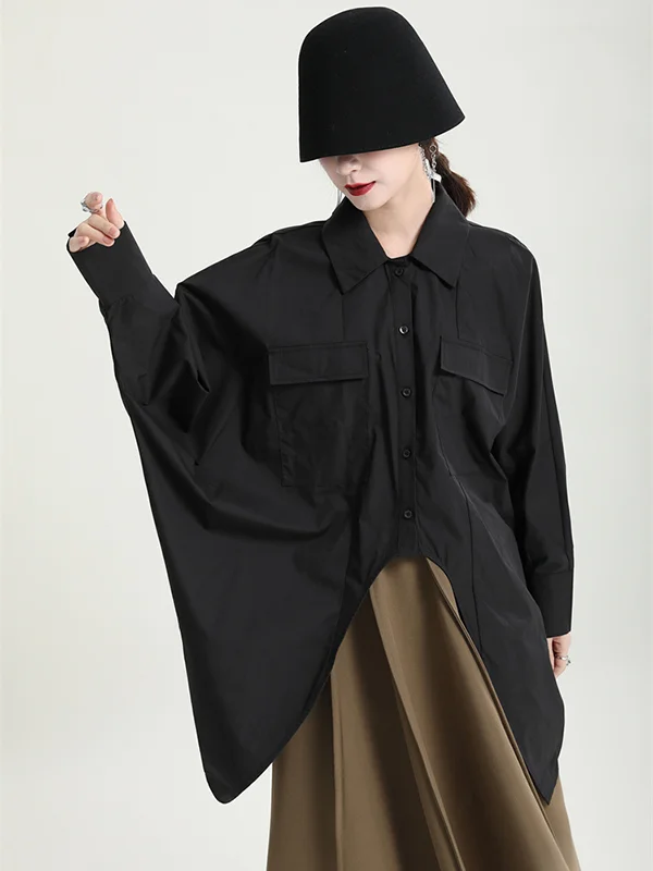 Stylish Irregular Batwing Sleeves Solid Color Blouse