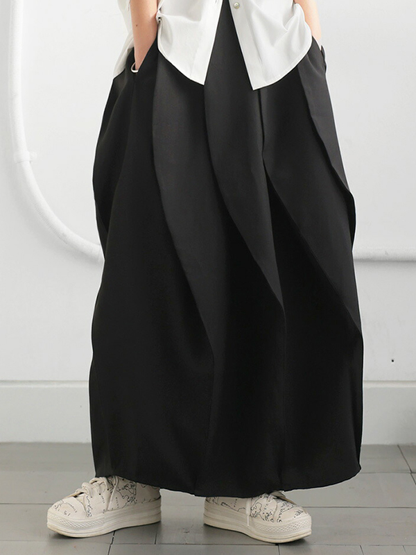 Loose Solid Color Ruched Pocket Half Skirt