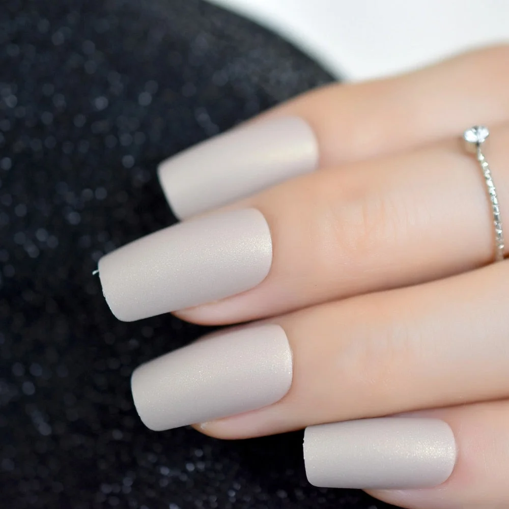 Chocolate Brown Fake Nails Matte Frost Full Nails Long Square Nail Art Decoration Tips with Glue Sticker in 10 sizes-Nail Inspo