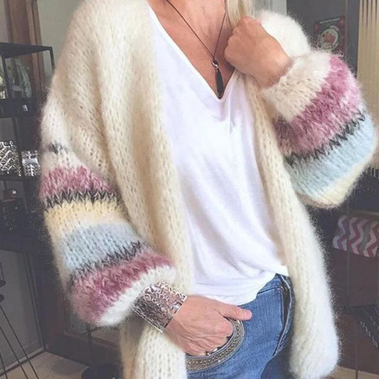 Sleeve Striped Sweater Cardigan