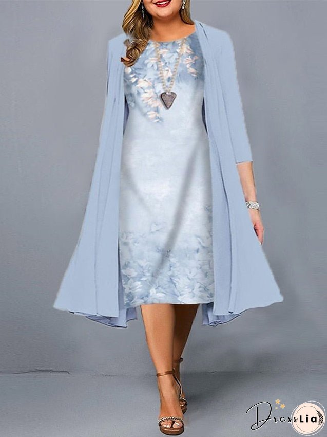 Plus Size Casual Dress Dress Set Two Piece Dress Floral Midi Dress 3/4 Length Sleeve Print Crew Neck Fashion Daily Light Green Pink Spring Summer L XL XXL 3XL 4XL for Women