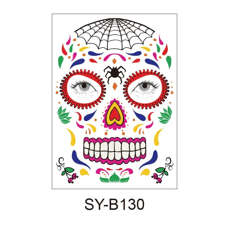 Facial Makeup Sticker Special Waterproof Face Tattoo Day Of The Dead Skull Face Dress Up Halloween Temporary Tattoo Stickers