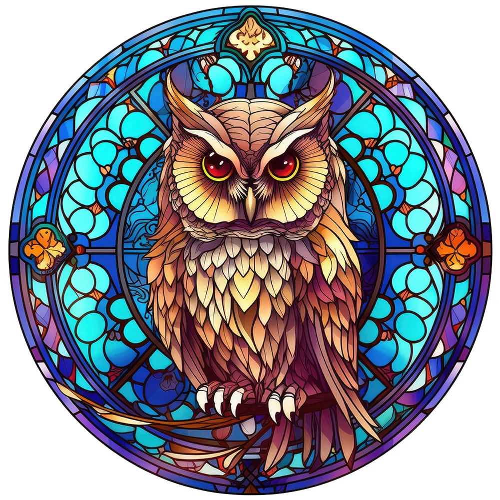 4pcs/Set Diamond Painting - Full Round Drill - Stained Glass Owl(Canvas|30*30cm)