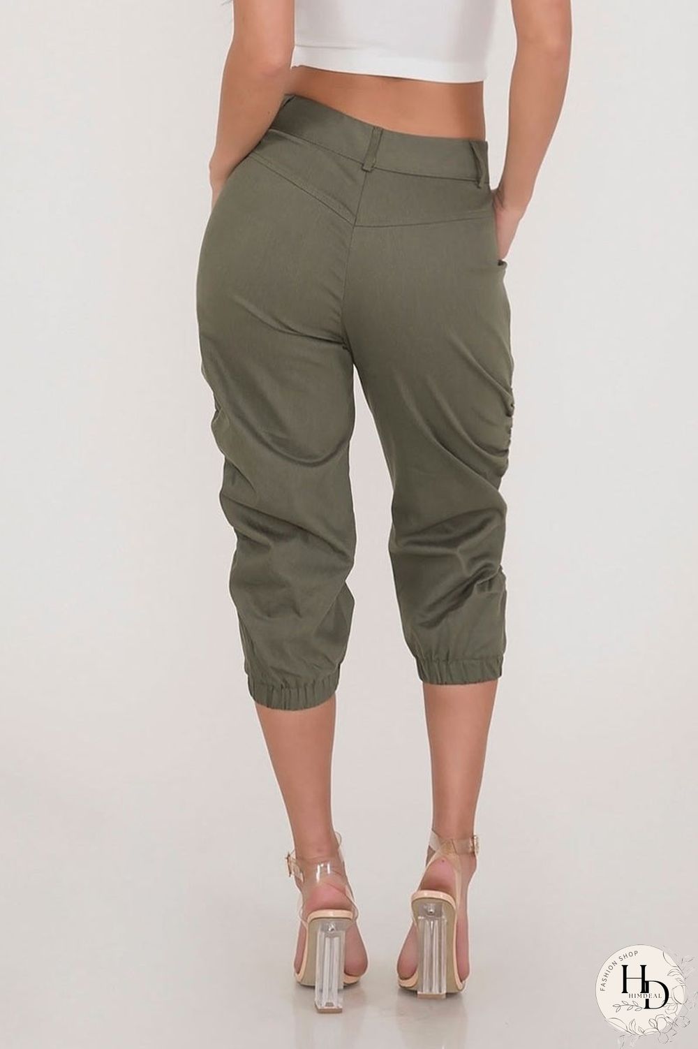 Solid Color Pocket High Waist Pants