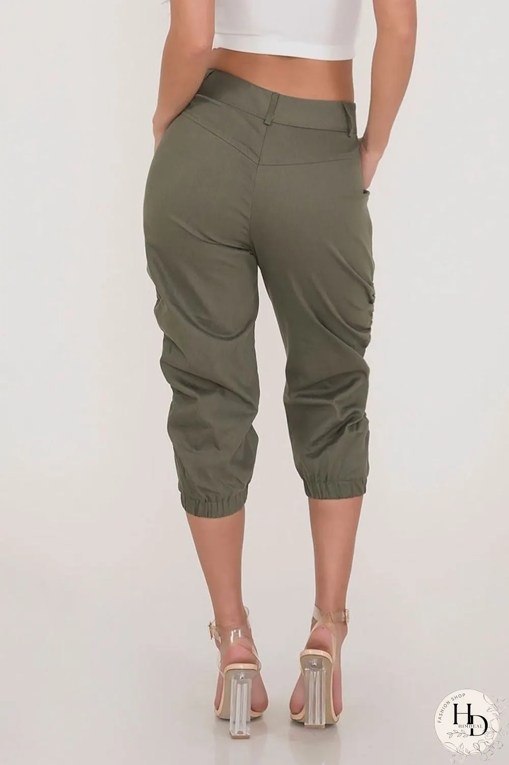 Solid Color Pocket High Waist Pants