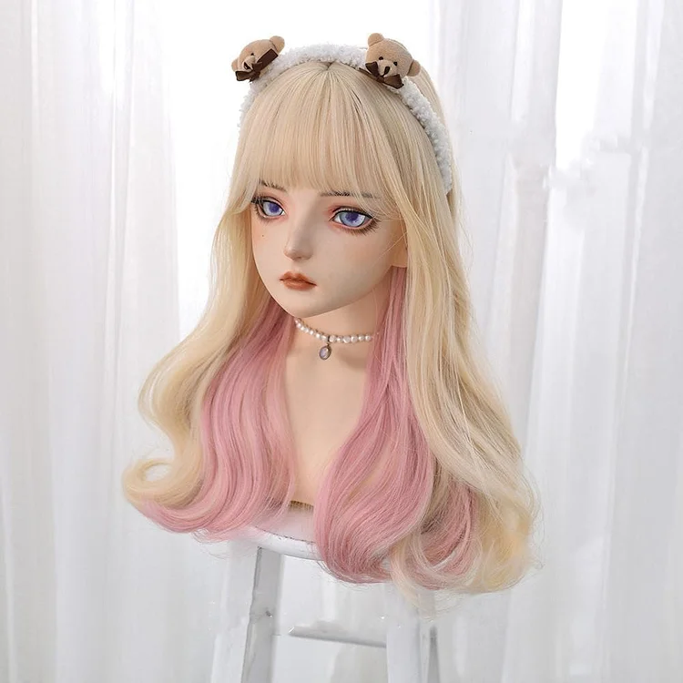 Lolita Glod Pink Mix Long Curl Wig SP15700