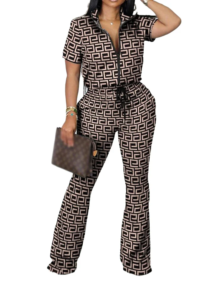 Uveng Uveng Women's Clothing Explosion 2023 Spring And Summer New Two Sets Of Fashion Zipper Short-Sleeved Trousers Set