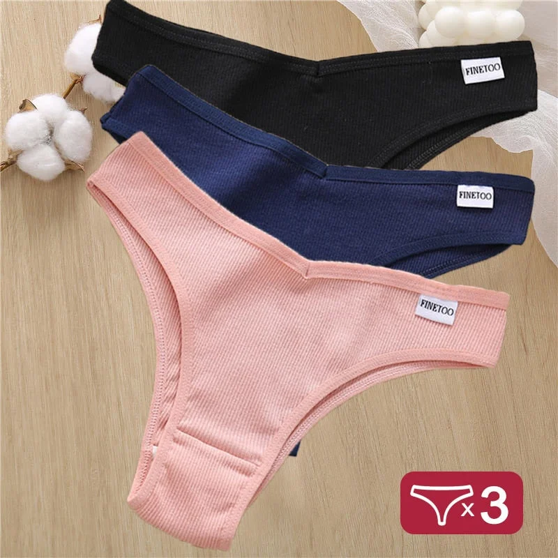 3PCS/Set Cotton Panties Lingerie Women Underwear Sexy Briefs Female Underpants Pantys Thong Panties Bikini Solid Color Tangas