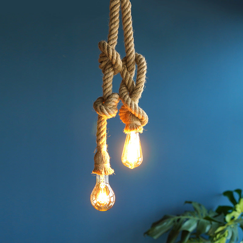 Vintage Two Heads Hemp Rope Pendant Light