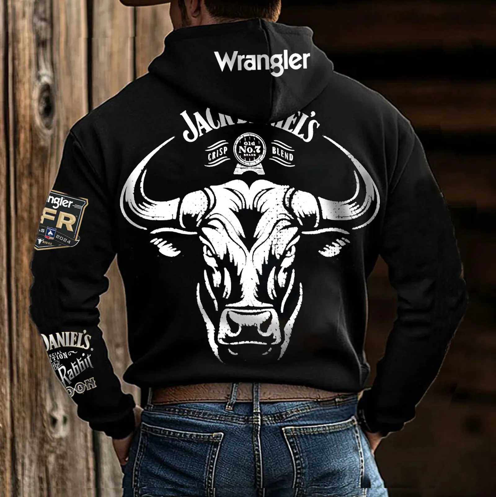 Bull Head Pattern Fleece Hoodie With Western-style Design