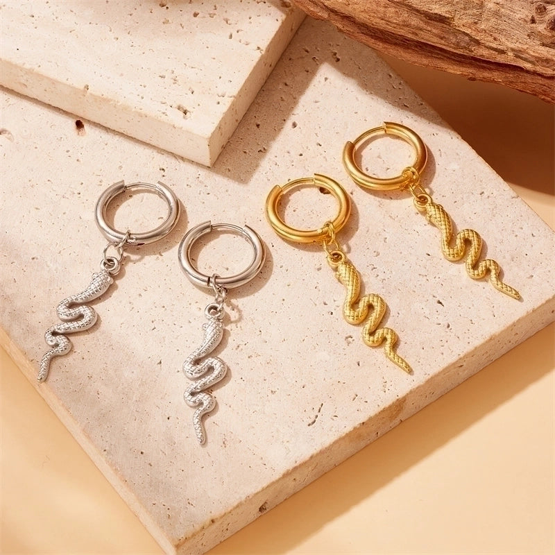 1 Pair IG Style Minimalist Snake Plating Titanium Steel No Inlaid 18K Gold Plated Drop Earrings