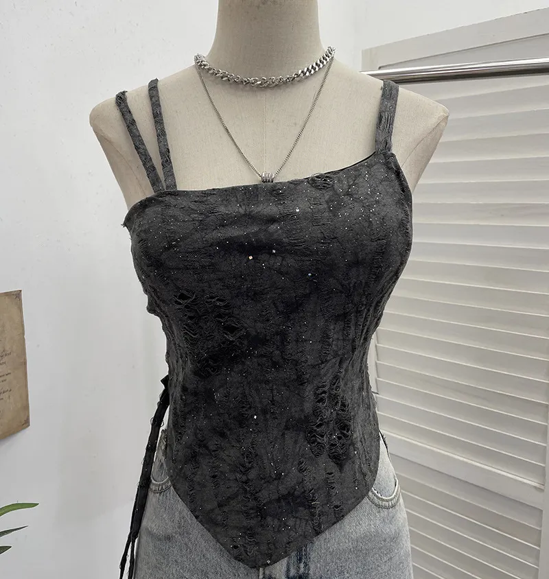 Nigikala Nigikala Wasteland Hottie Wearing Sling Vest To Do Old Hole Tie Dye With Chest Cushion Short Sleeveless Top 1662