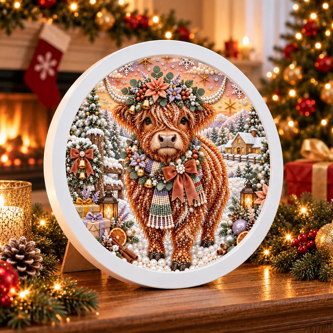 Framed 5D Diamond Painting Kit Scotland Celtic Yak Christmas Round
