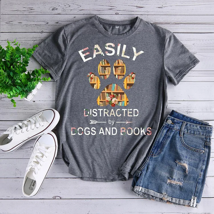 Easily Distracted By Dogs And Books T-shirt Tee -07531-Annaletters