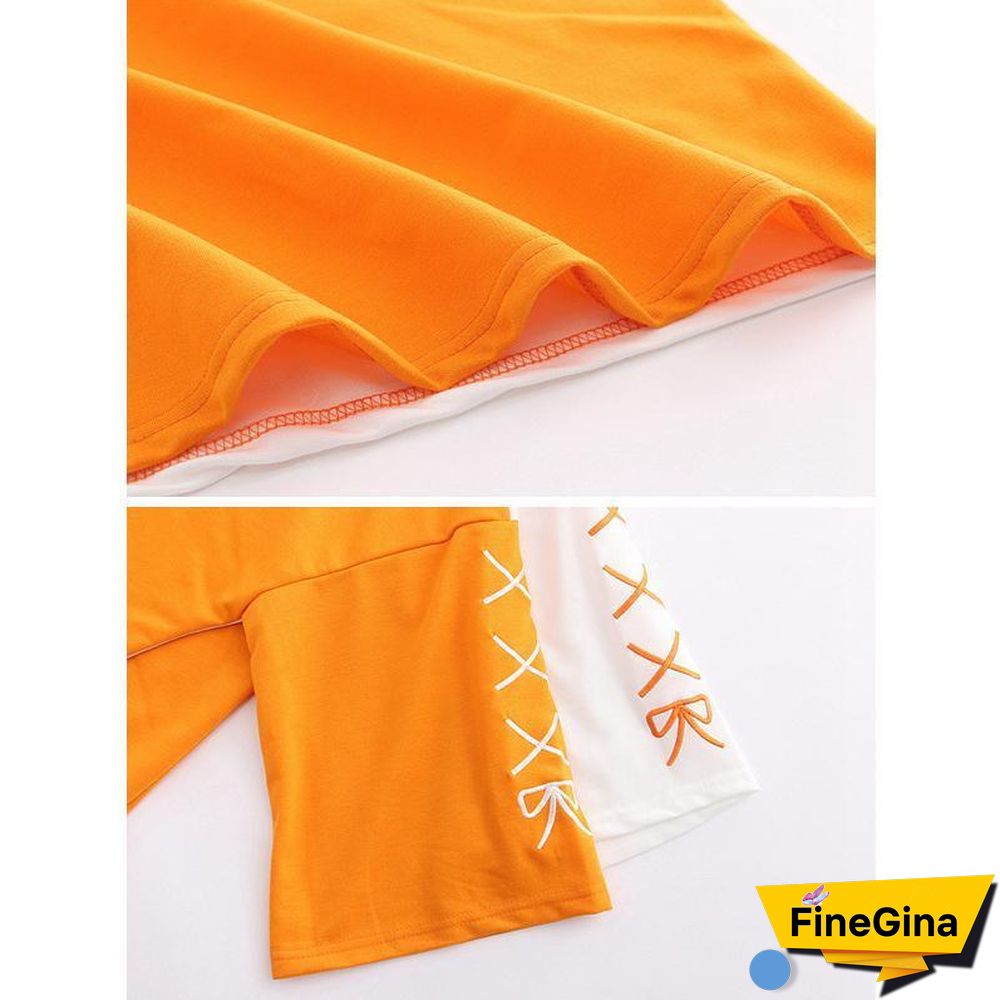 Japanese Orange Letter Print Color Block T-shirt