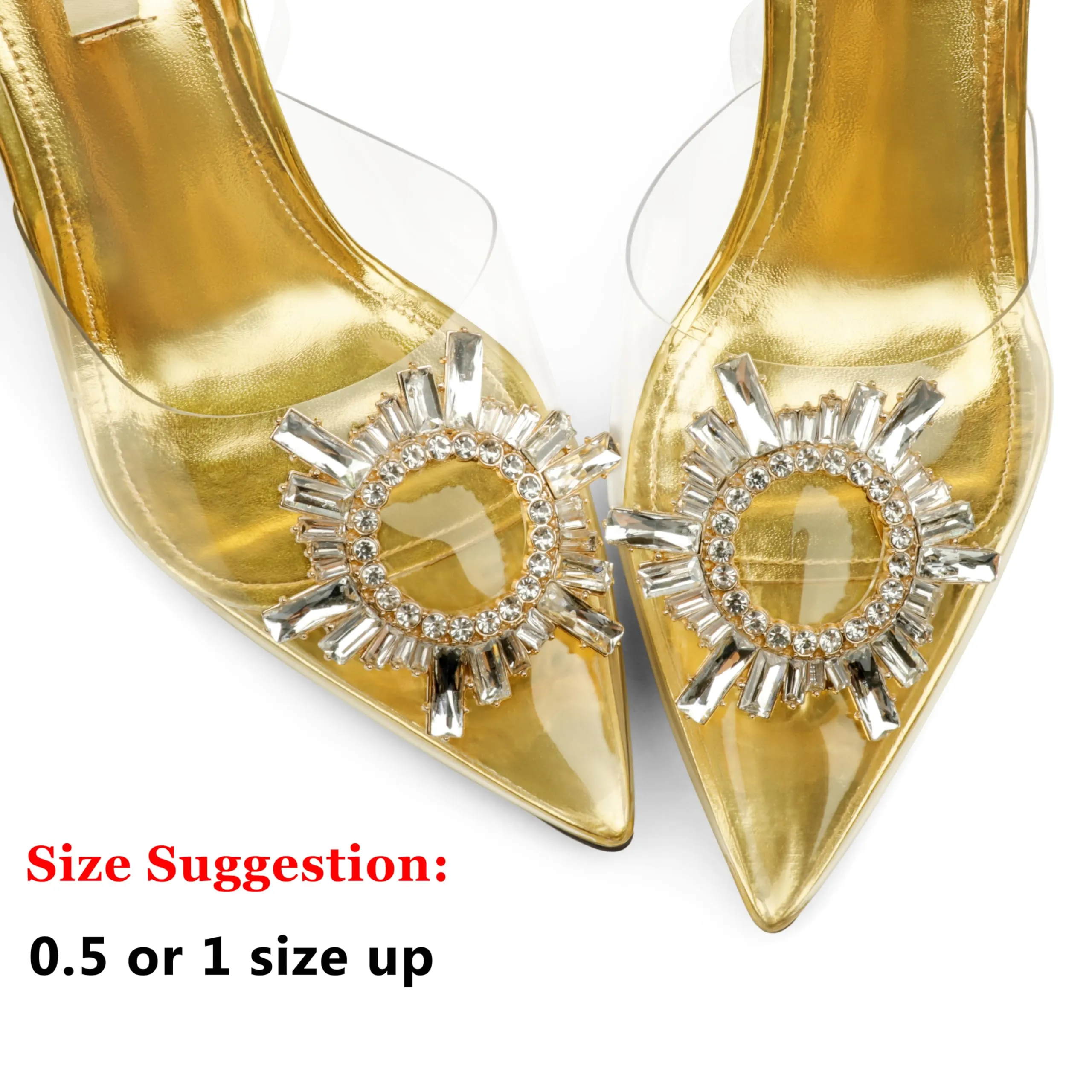 Zzheels Women's High Heel Crystal Slingback Pumps Pointed Toe Strappy Sandals for Party Dating