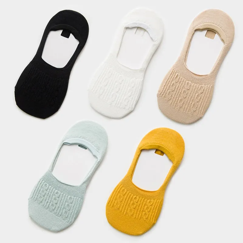 Candy Color Invisible Non-slip Low Cut Socks Fashion Women Casual Cotton Breathable Ankle Boat Socks 5Pairs