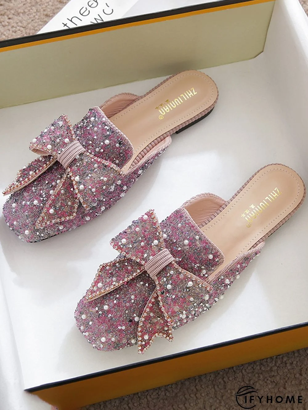 Bow Rhinestone Soft-Sole Mules | IFYHOME