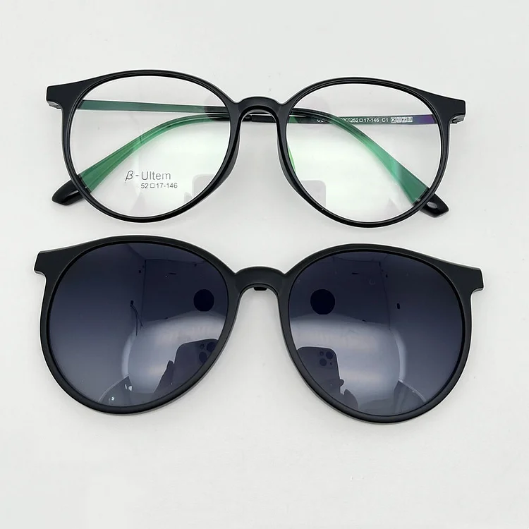 Women Magnet Eyeglasses Round Full Rim Optical Frame With Sunglasses Clip 0087