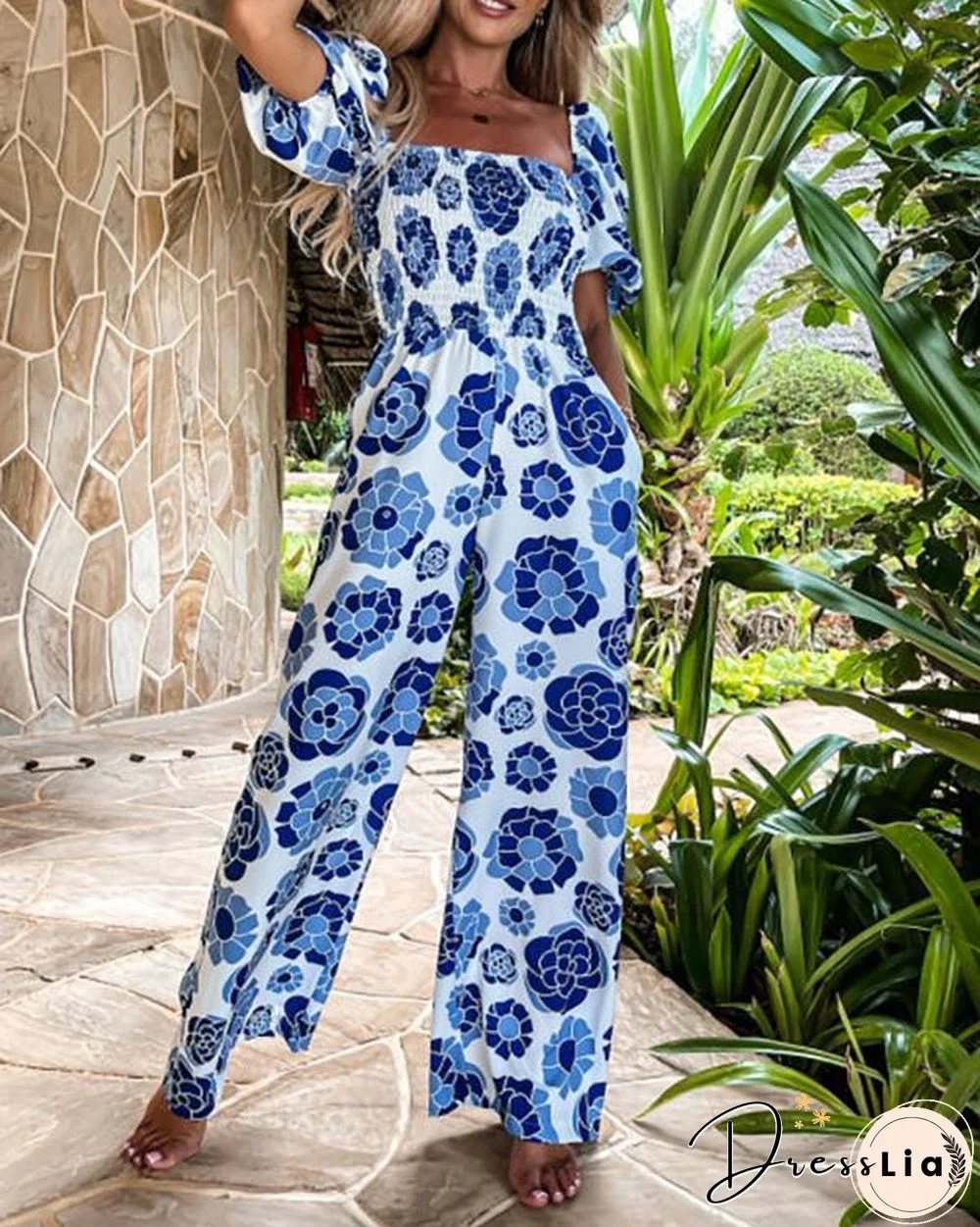 Casual Comfortable Printed Wide-leg Jumpsuit