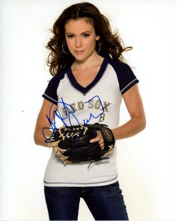 ALYSSA MILANO Signed Autographed MLB RED SOX BASEBALL Photo Poster painting