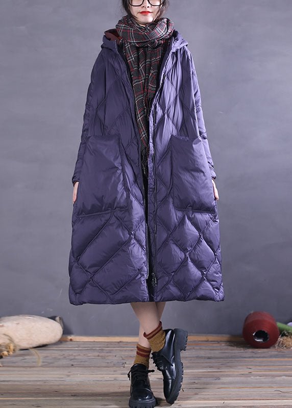 Boho Purple Hooded Pockets Duck Down Down Coats Winter CK551- Fabulory
