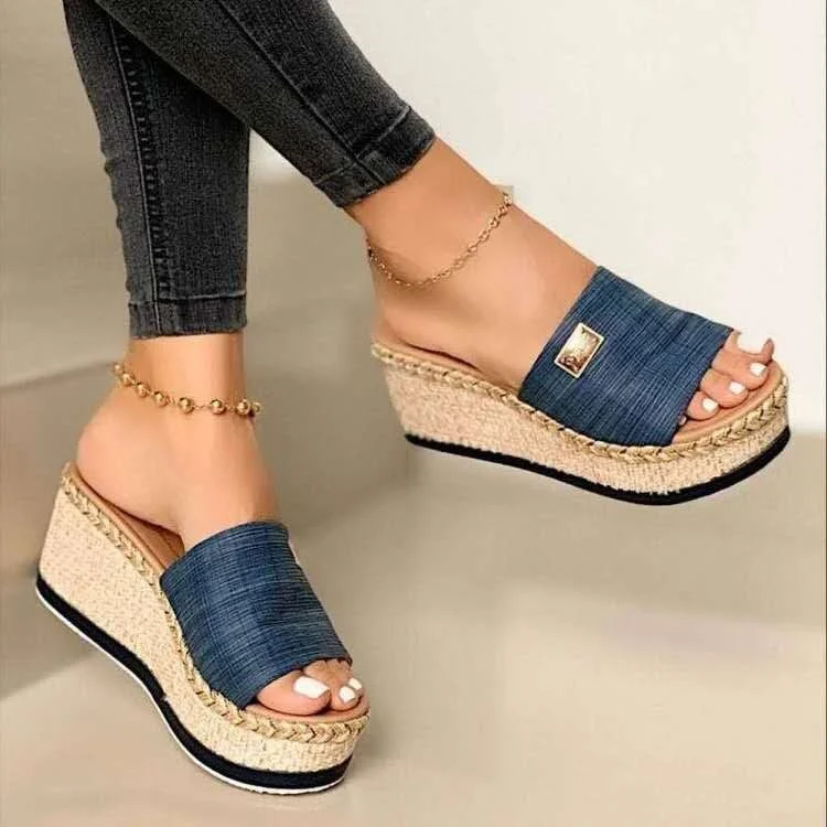 Summer Wedges Slippers Women Platform Mules Slipper Fashion High Heeled Shoes Outdoor Beach Sandals Ladies Slides Flip Flop