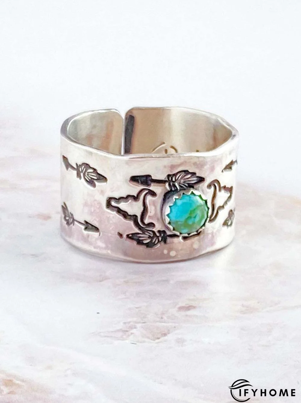 Vintage Turquoise Ethnic Pattern Chop Ring Boho Holiday Jewelry | IFYHOME