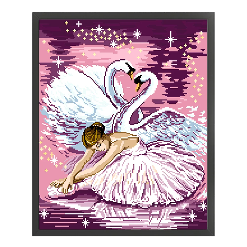 9CT Full Stamped Cross Stitch Bead Embroidery- Swan Dance(Canvas| 43*54CM)