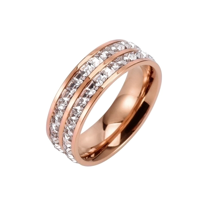 304 Stainless Steel 18K Gold Plated Fashion Polishing Plating Inlay Circle Crystal Zircon Rings