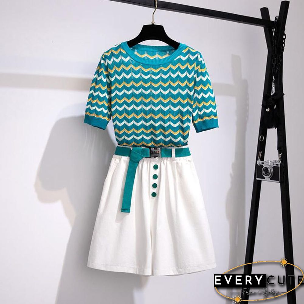 Round Collar Knit Tee+Shorts P14407