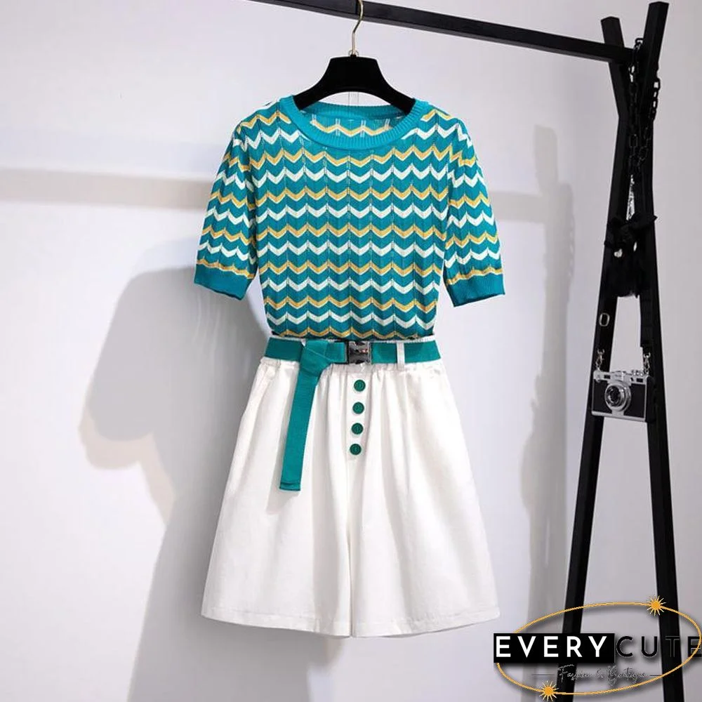 Round Collar Knit Tee+Shorts P14407