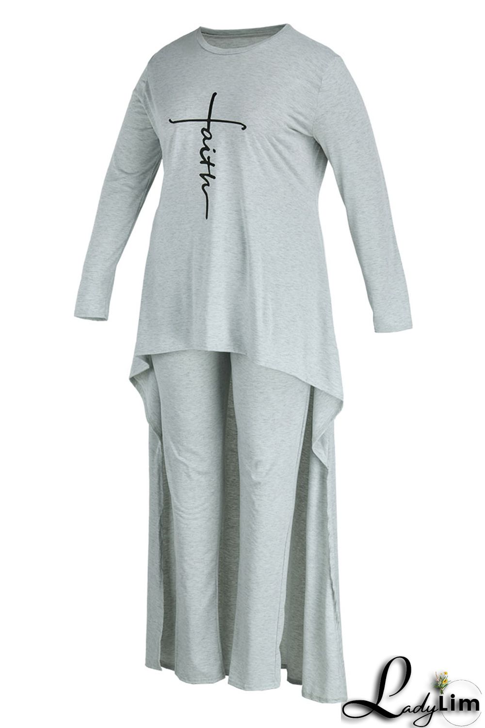 Army Green Fashion Casual Print Asymmetrical O Neck Plus Size Two Pieces